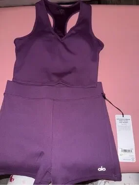 ALO Yoga | Shorts | Alo Yoga Purple Ribbed Athletic Shorts Crop Tank ...